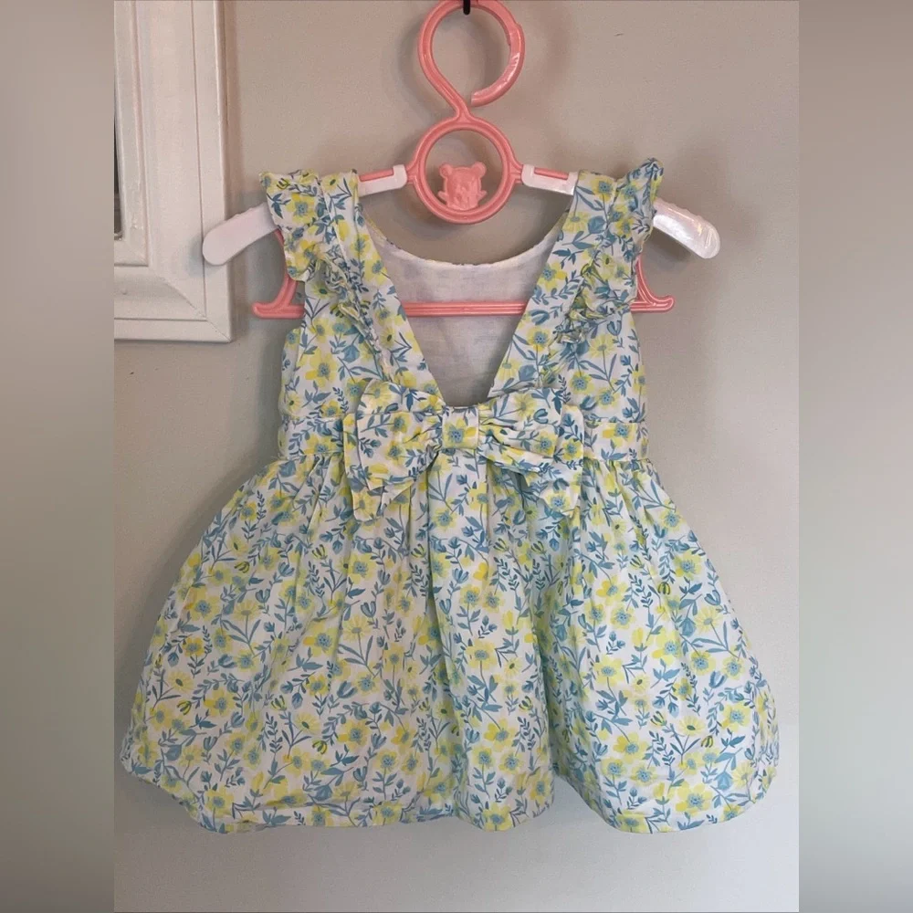 Tommy Bahama Baby Girls 0-3 Month Cotton Blue Yellow Floral Spring Bow Dress